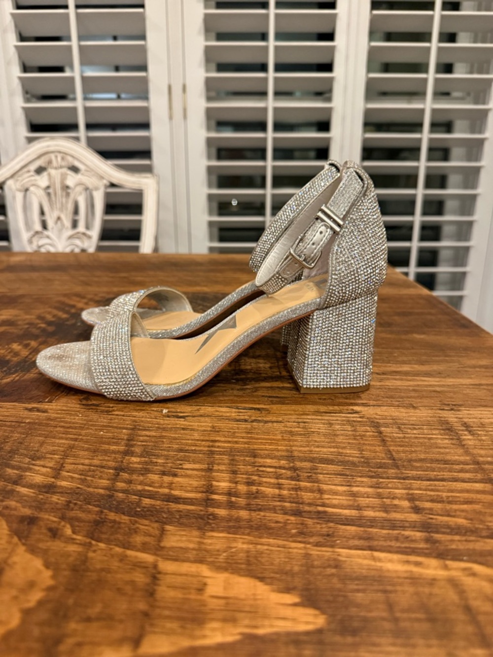 Gianni Bini Silver Rhinestone Block Heel Sandals